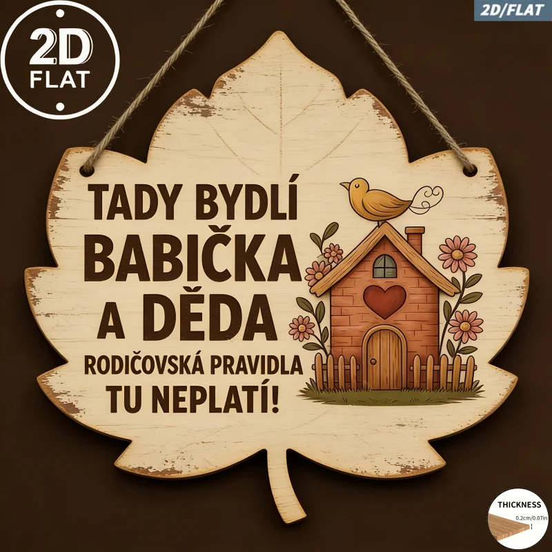 Rustic Leaf Shape Wooden Hanging Sign, 2D Flat Wood Plaque With Czech Quote, Grandparents House Wall Decoration Ornament