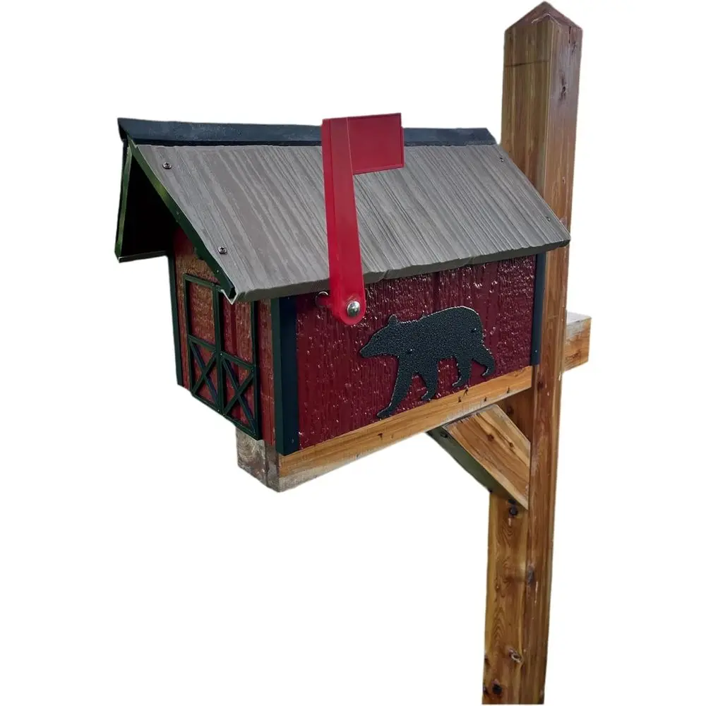 

Rustic Wooden Bear Silhouette Mailbox by Stone Bridge | Handcrafted Cabin Decor with Vinyl Shake Roof, SB201S