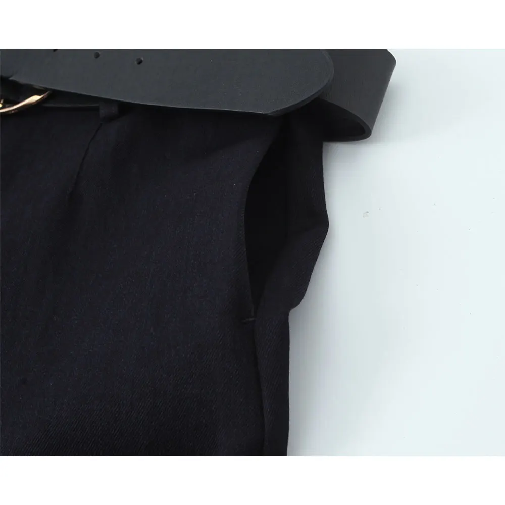 DUOPERI شورت نسائي قصير أسود أنيق مع حزام عتيق بخصر عالٍ شورت نسائي أنيق غير رسمي #5