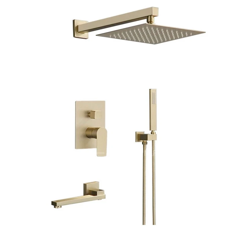 Built-in shower faucet set bathroom brushed gold rain shower set