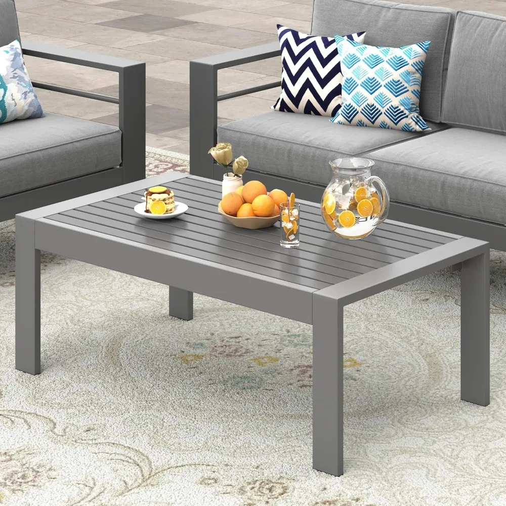 

Outdoor Furniture Patio Coffee Table, Rectangle Outdoor Coffee Table, All-Weather Patio Metal Coffee Table for Bal