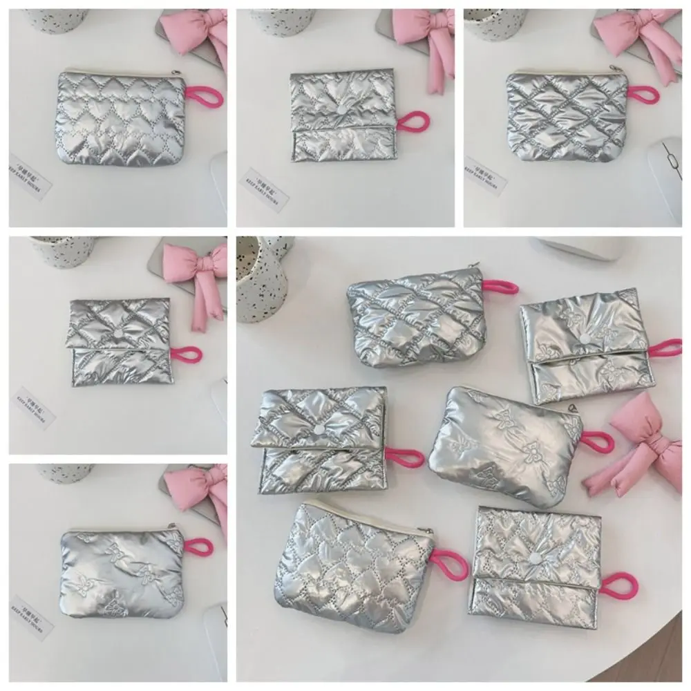 Silver Lingge Bow Pattern Coin Purses Small Canvas Coin Wallet Lady Girls Earphone Coin Key Money Storage Bag Zipper Pouch Bag