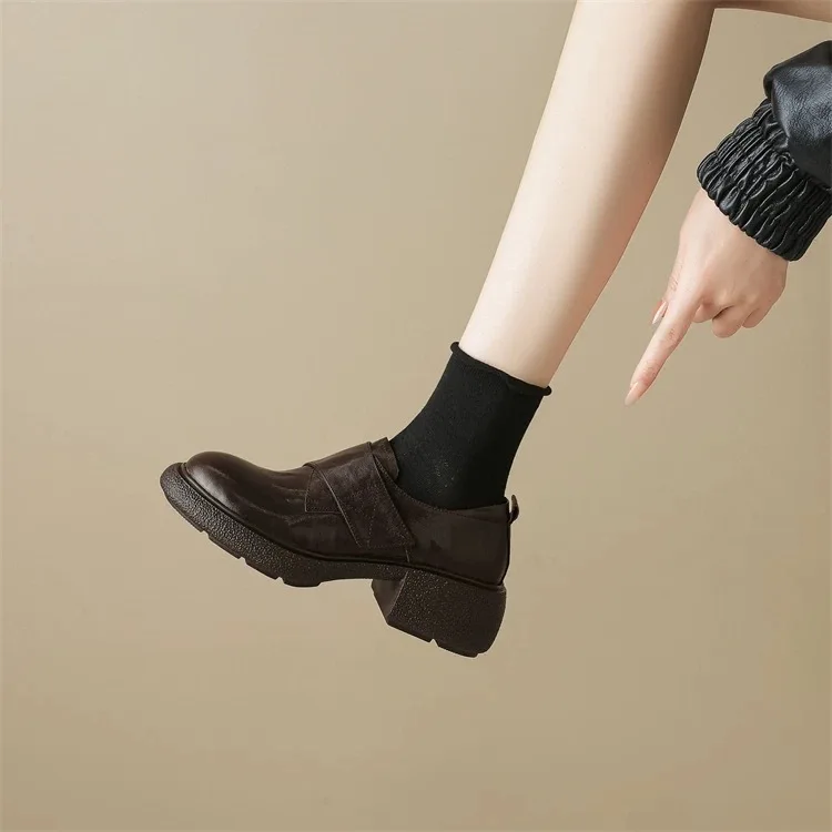 Thick soled round toe retro minimalist loafers for women  new commuting coarse single order shoes for women