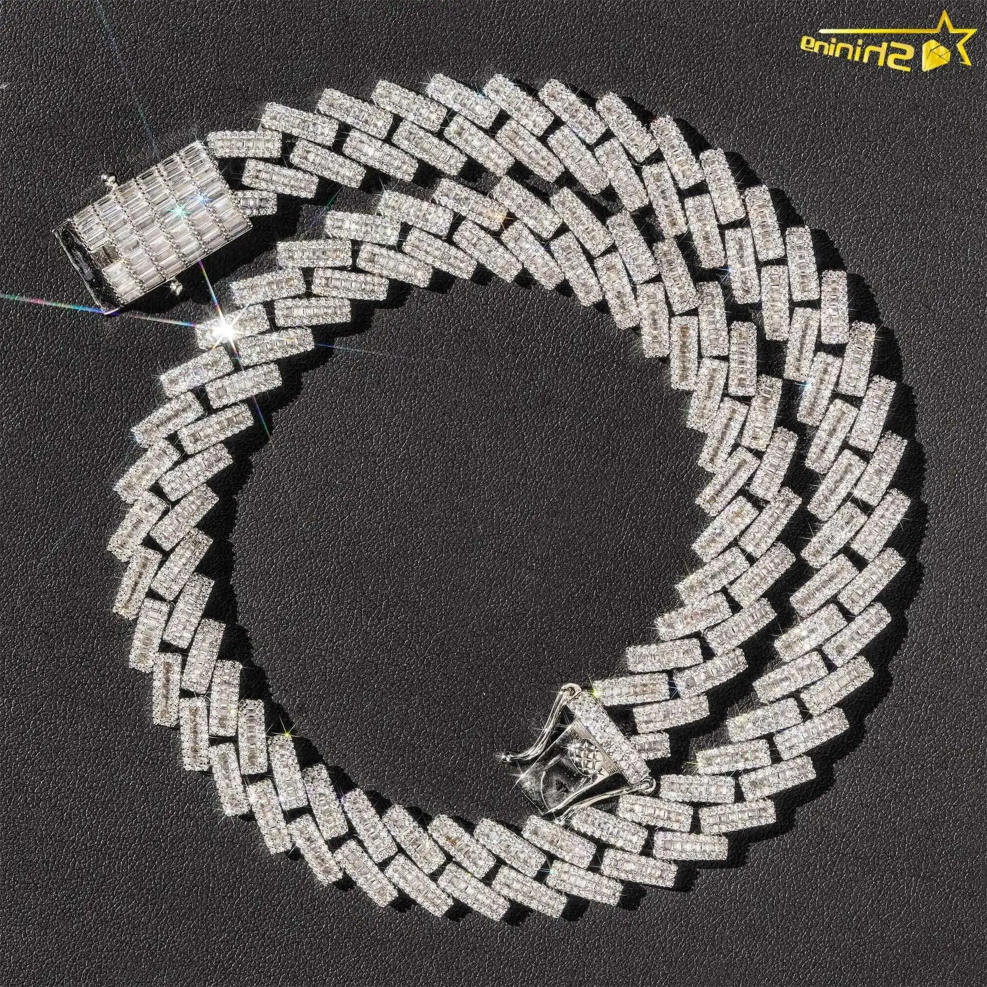 Precio barato Hip Hop cadena de eslabones cubanos joyería de latón chapada en oro de 18k baguette Cz collar de diamantes hombres 14mm cadena cubana helada