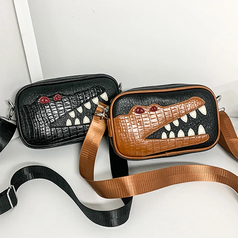 

Unisex Crossbody Shoulder Bag,Novelty Crocodile Pattern Zipper Couple Cell Phone Pouch,Wide Strap Women Sling Bag,Men Purse