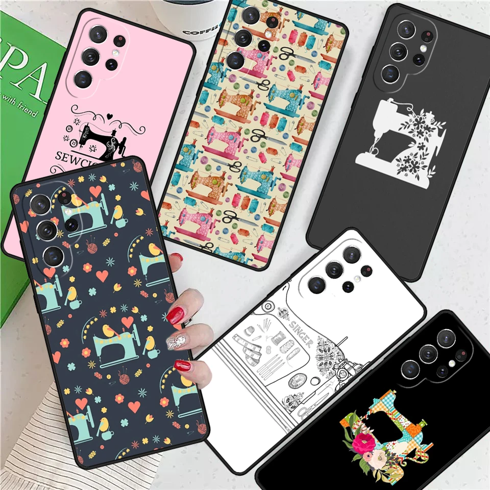 chalkboard Sewing Machine For Samsung Galaxy S24 Ultra S21 S22 S8 S9 S10E Note 10 20 Plus FE S23 Phone case Cover Coque