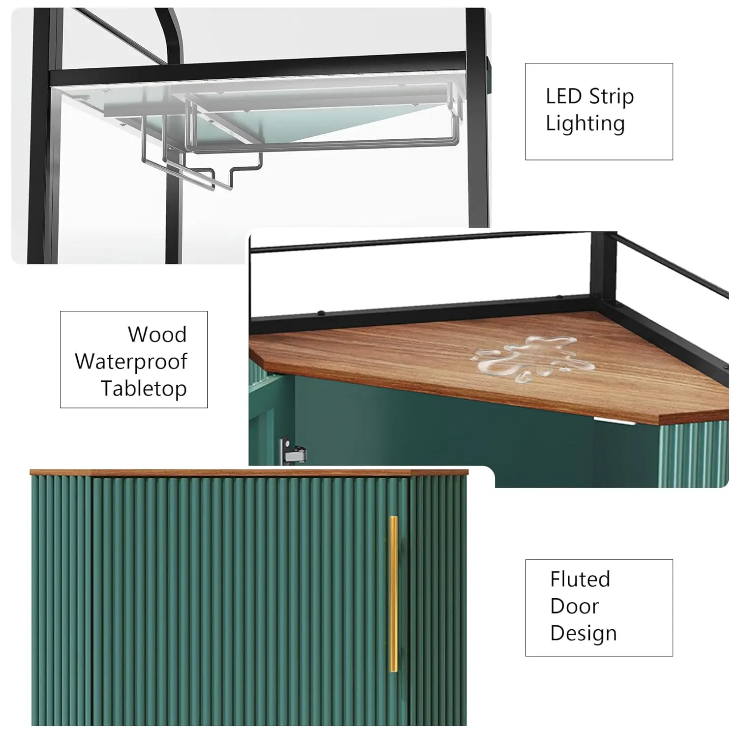 Mueble de Bar Esquinero con Tira de LED, Barra de Café Esquinera Moderna de 4 Niveles con Soporte para Vasos, Mueble Alto para Licores con Diseño Acanalado, Personalizable