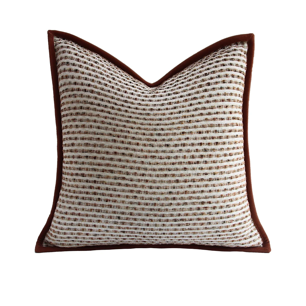 RUIYI Luxury Thin Brown Striped Square Cushion Cover Velvet Piping Throw Pillow for Sofa Living Room Home Decor