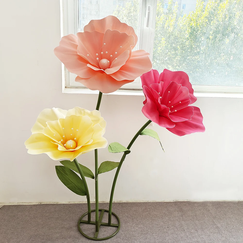 3Pcs Large Artificial Rose Flower Poppy Flower Wedding Decoration Outdoor Garden Party Decor Photography Window Stand Floral