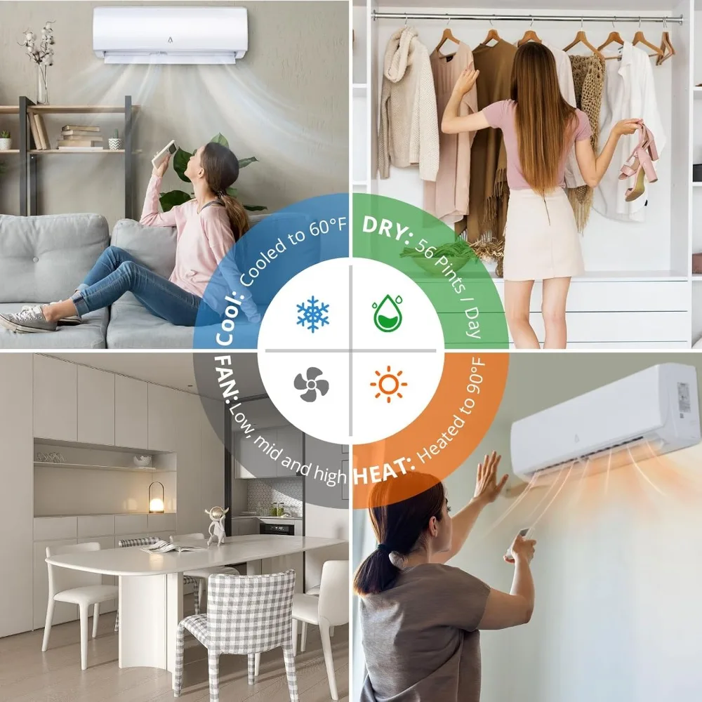 12000 btus Mali Behasít Ária Légnedvesítő, 19 SEER2 Inverter Mali Behasít ac/heating Rendszer, wall-mounted ductless Mali Behasít Befűt Csillogás