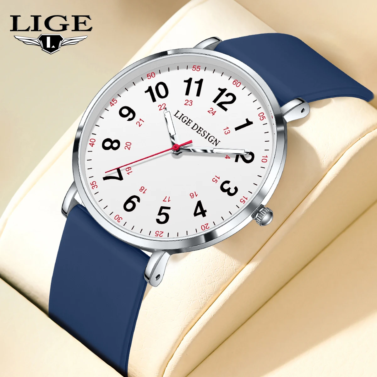 LIGE 2026 Women's Watches Elegant Simple Waterproof 12/24 Hours Dial Color Silicone Strap Student Watches for Women Montre Femme