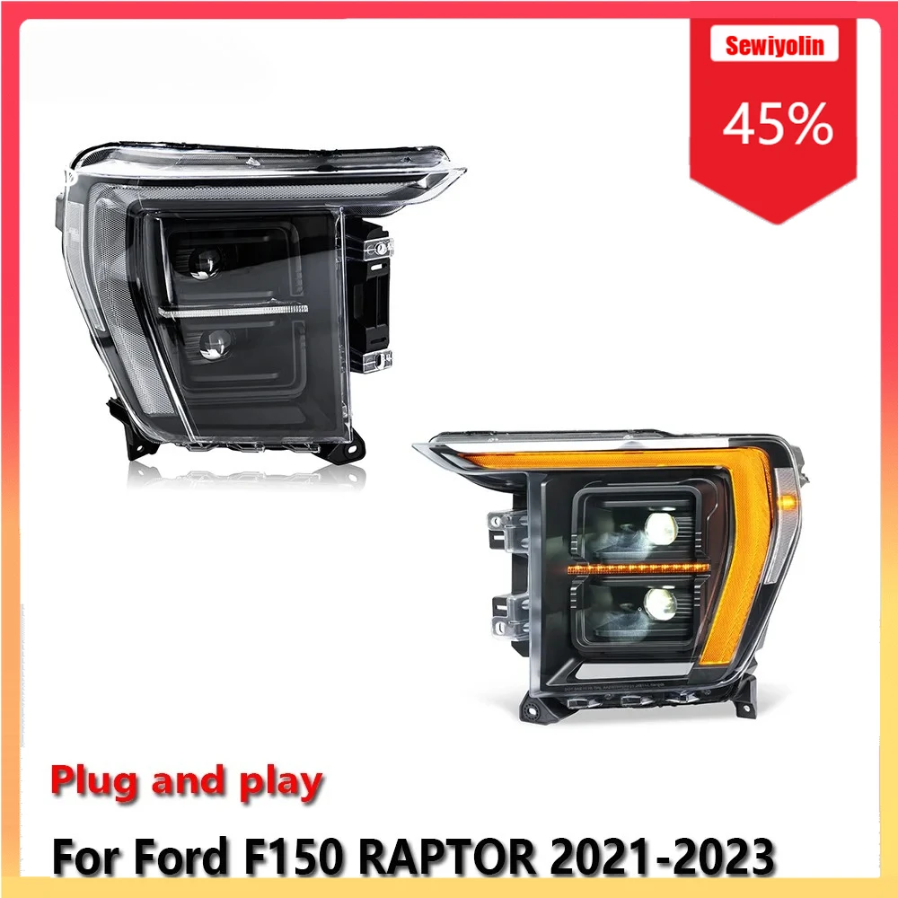 

Автомобильные светодиодные фары, автомобильные детали для Ford F150 RAPTOR 2021-2023, противотуманные фары DRL, стоп-сигнал поворота, лампа Plug and Play
