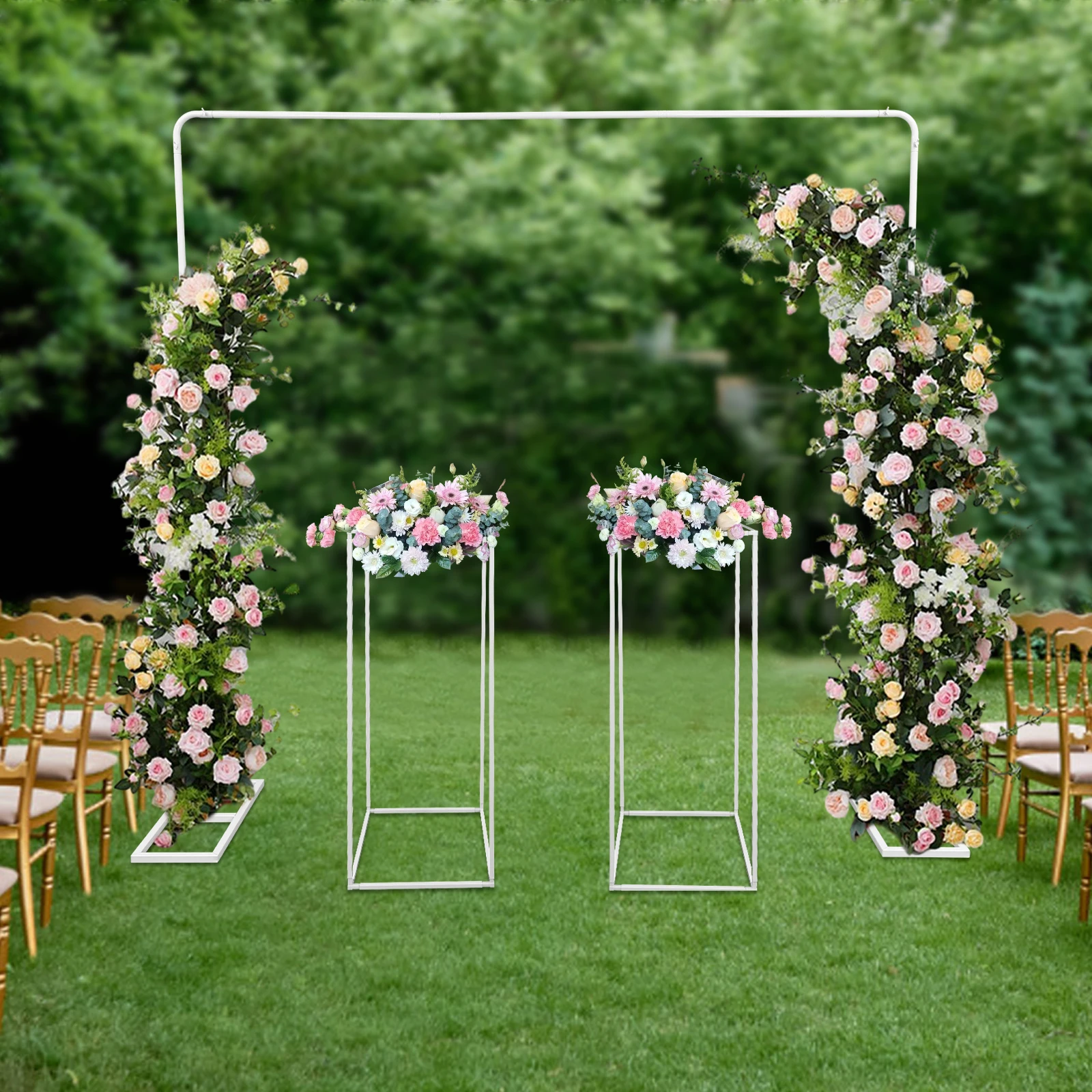 

2*2 Square Wedding Stand and 2 27*27*80cm Flower Stands Wedding Arch Backdrop Stand for Wedding Ceremony Party Birthday Decorati