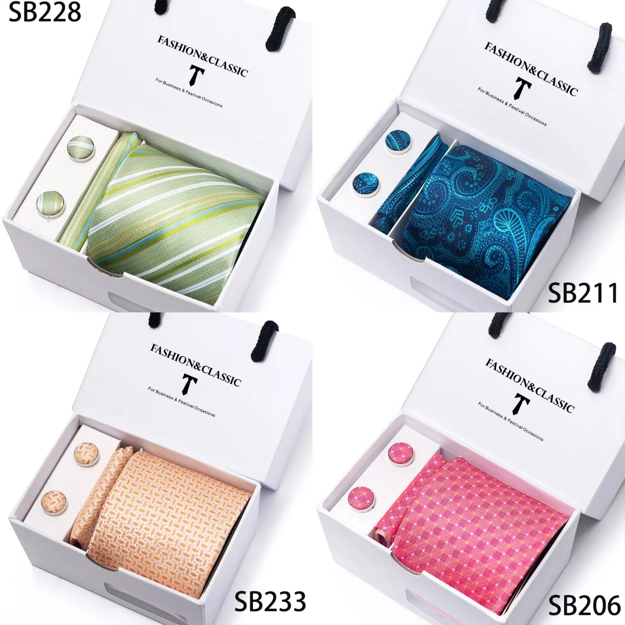 Elegant men's tie set, in a drawer-style gift box, suitable for weddings, banquets, and engagements