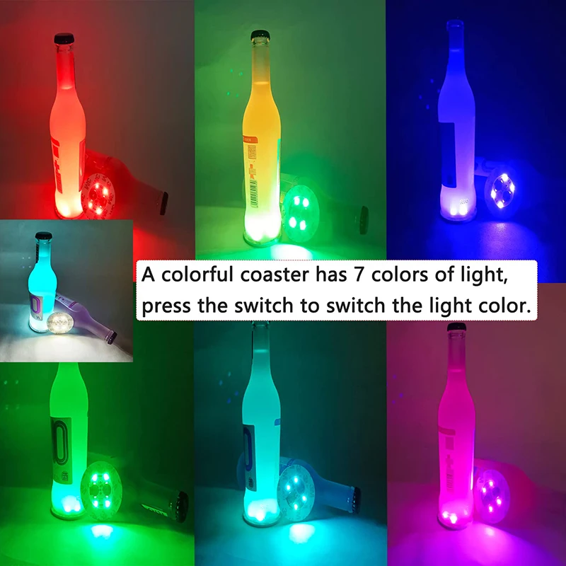 Colorido Glowing Wine Garrafa Adesivos, Luzes LED Coaster, Bar Luzes, Festa de Casamento Iluminação, 1 a 200Pcs