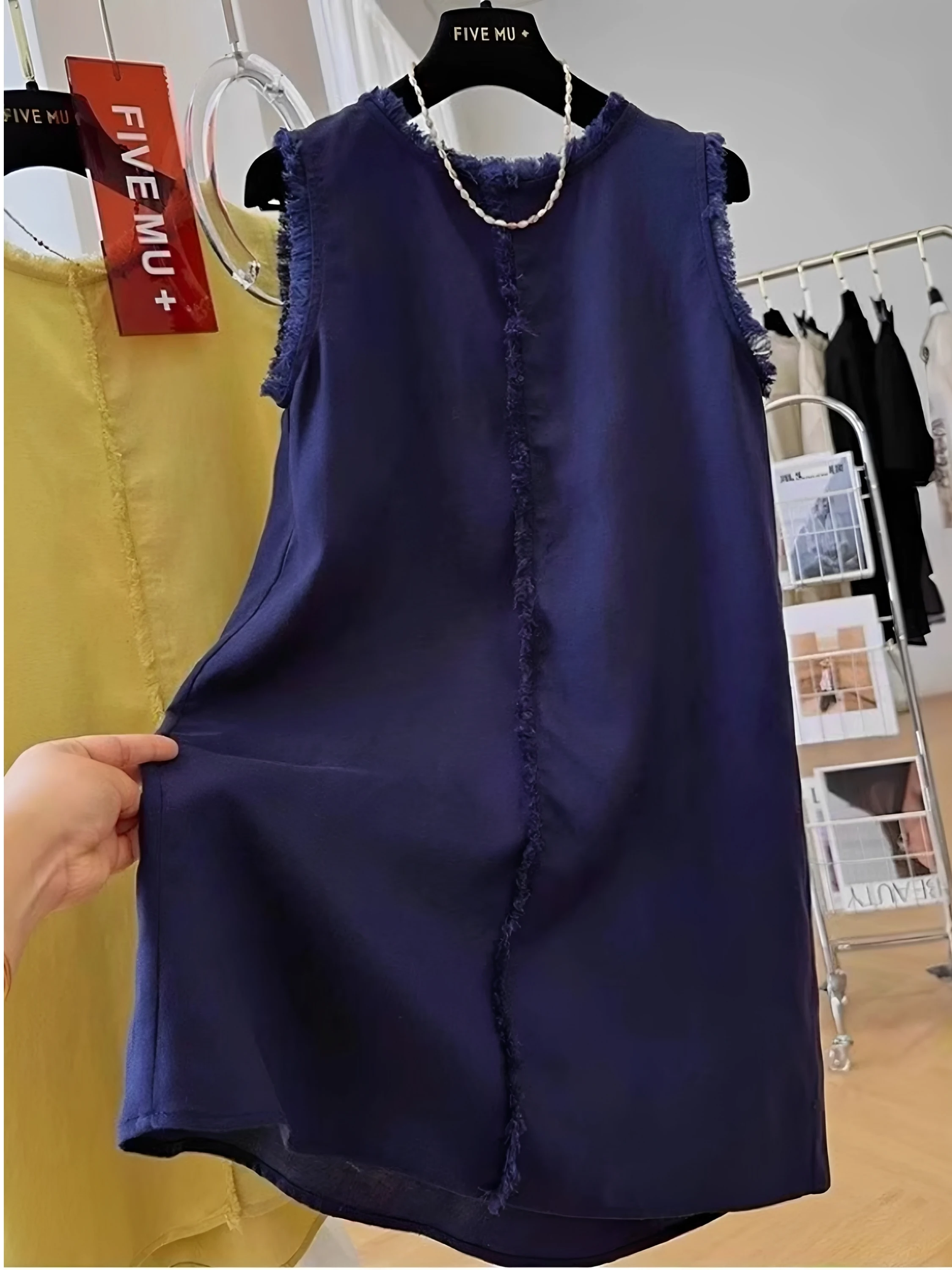 

Large Size 300 Pounds Women's Fashionable Fringed Hem Vest Summer High Quality Midi Jacket Top Korean Style Loose Fit Breathable