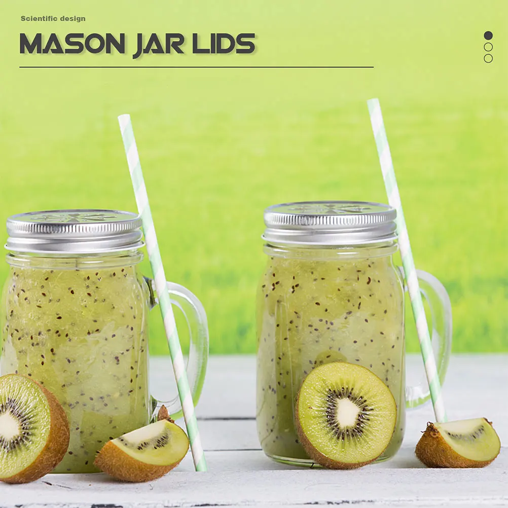 

12Pcs Jar Lids with Straw Hole Iron Mason Cup Covers Leak-Proof Airtight Replacement Metal Sealing Lid for Glass Drinking