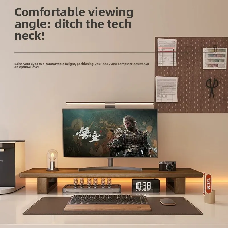 

Solid wood desktop computer monitor heightening rack desktop storage rack walnut bracket desk