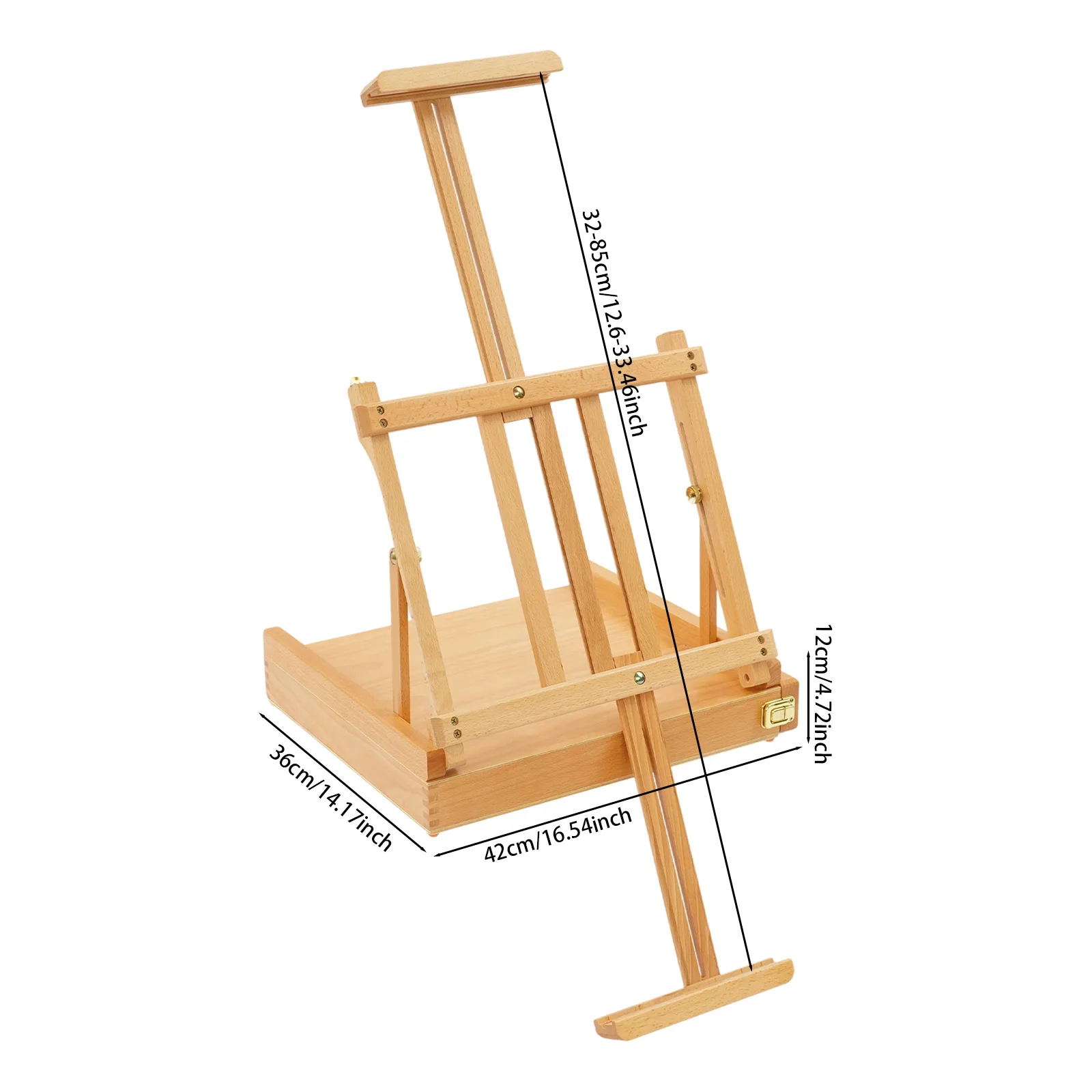 Desktop Easel, Easel, Painting Easel, Adjustable Oil Painting Box, Solid Beech Wood, Natural Oil Finish, 4 Compartments, Large Storage, Folding, Portable, Leather Handle, Multi-Angle Adjustable, Holds 34 inch Canvas, for Artist, Studio, Travel, Sketching,