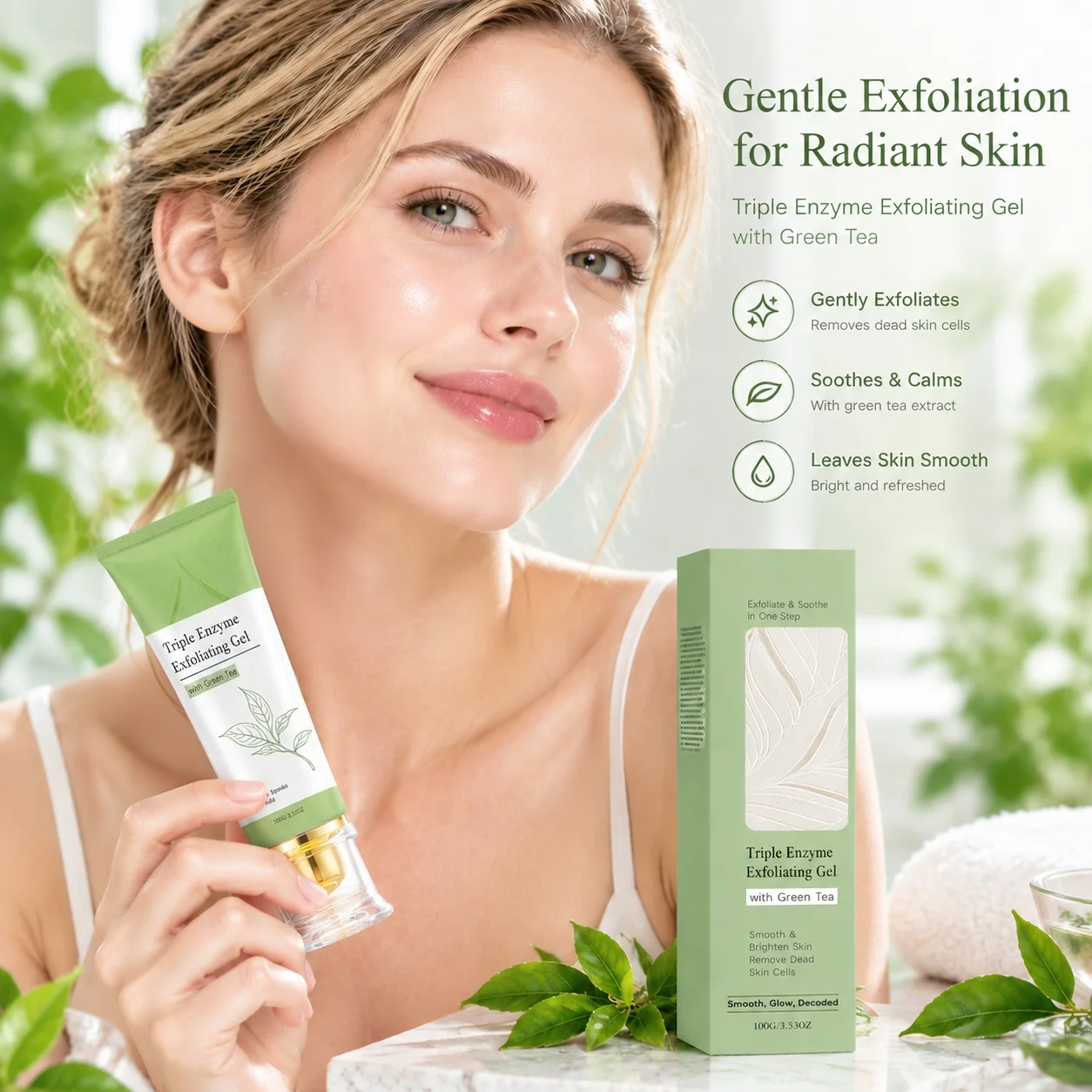 Green Tea Exfoliating Gel Rough Skin Remove Dead Skin Deep Cleaning Pores Refreshing Nourishing Triple Enzyme Exfoliat Gel 100g