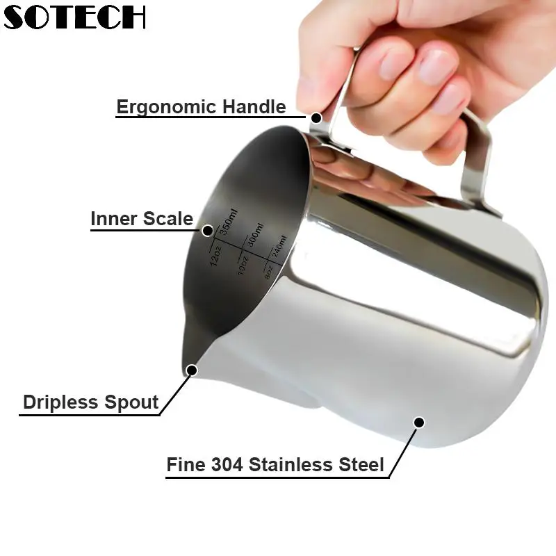 Stainless Steel Milk Frothing Pitcher 350/600ml Latte Art Jug Professional Milk Foam Two Types of Scales Coffee Accessories