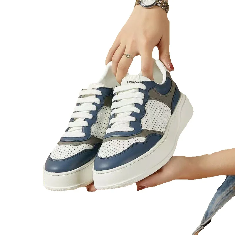 Genuine Leather Breathable Skateboarding Shoes For Men White_voghion.com