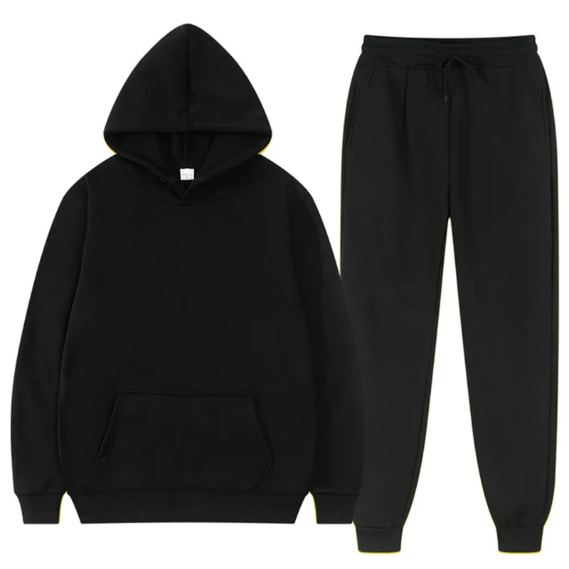 Zestawy męskie Bluzy Solidne bluzy z kapturem Spodnie ołówkowe Dwuczęściowe spodnie do kostek Kieszenie Elastyczna talia Casual Winter
