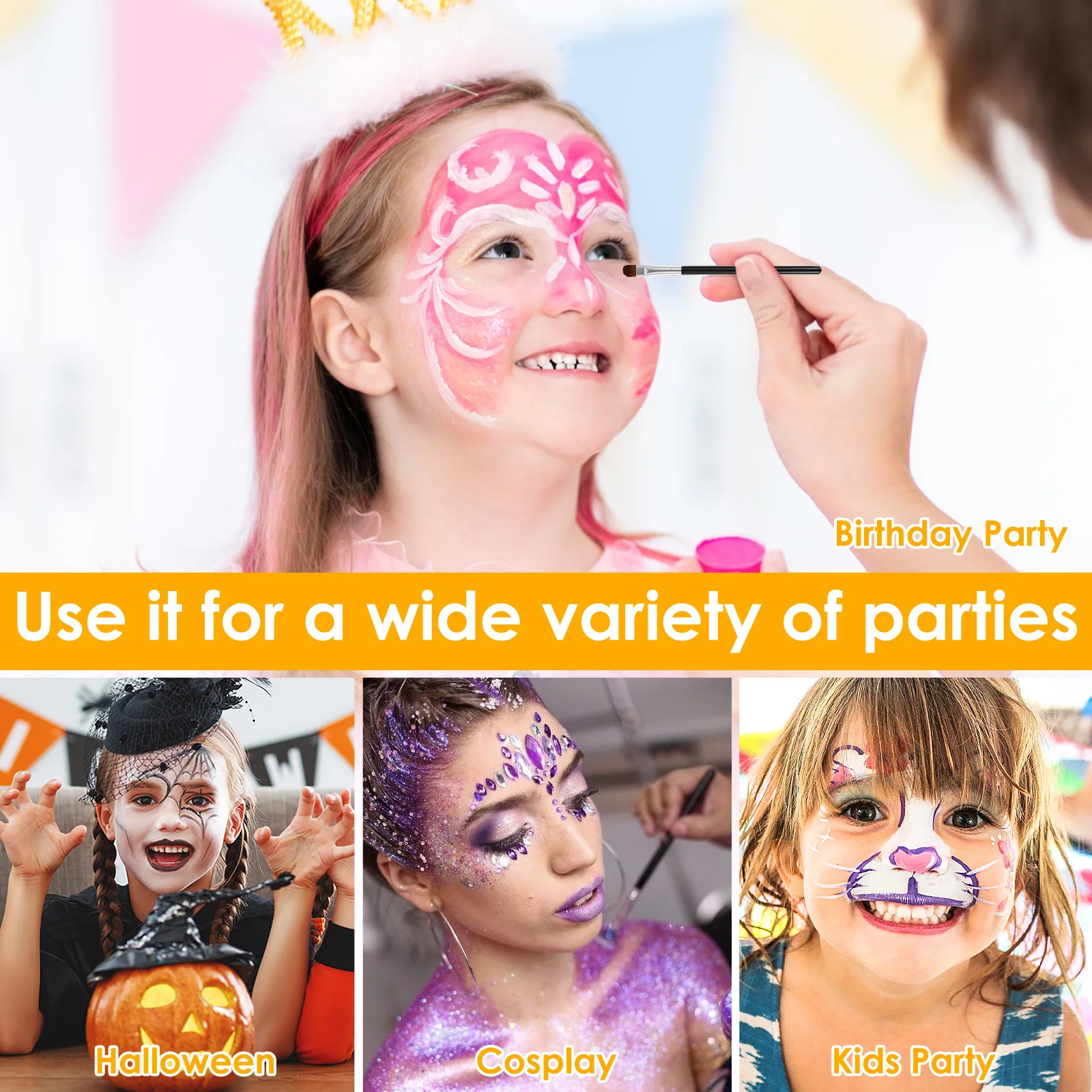 15/54 Color Face Painting Kit Water Activated Face Paint Palette Facepaint Makeup Kit with Brush Face Painting Set for Kid Adult