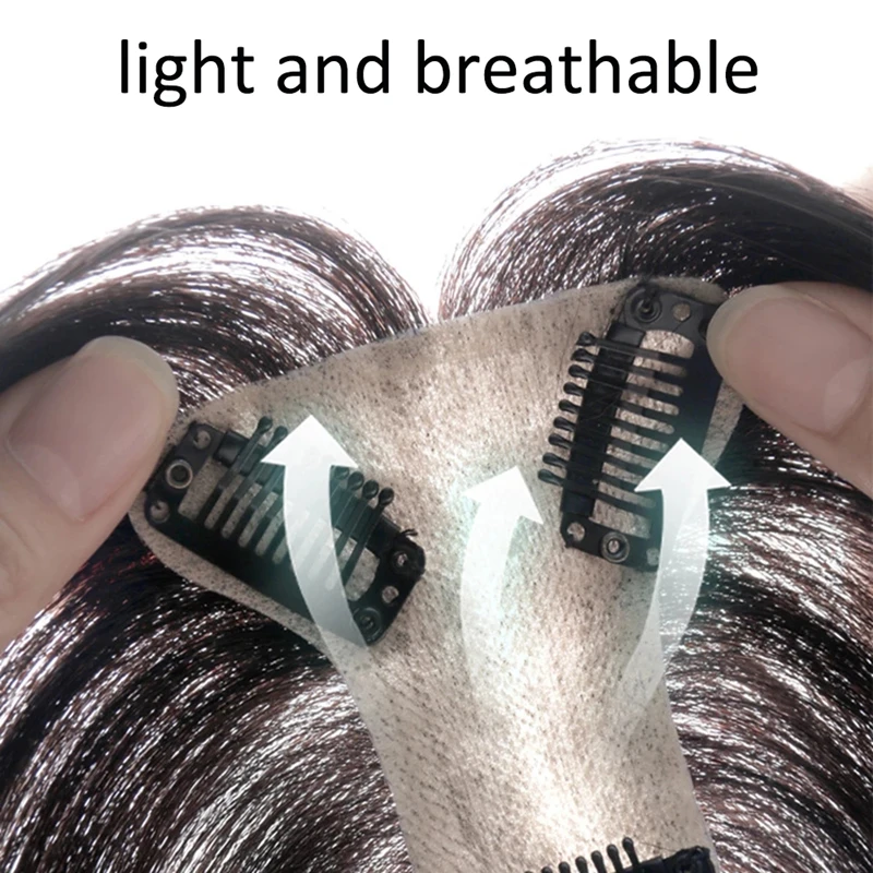 여성을위한 100% 진짜 인간의 머리카락 헤어 토퍼 3D 에어 뱅 헤어 실크베이스 7x8 커버 탈모와 Toupee의 중간 부분 클립