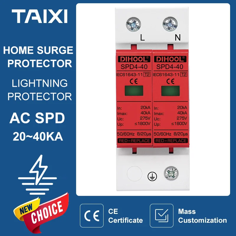 Surge Protection Device (SPD)  20-40KA Lightning Arrester & Ground Fault Protection  Electrical Safety Module