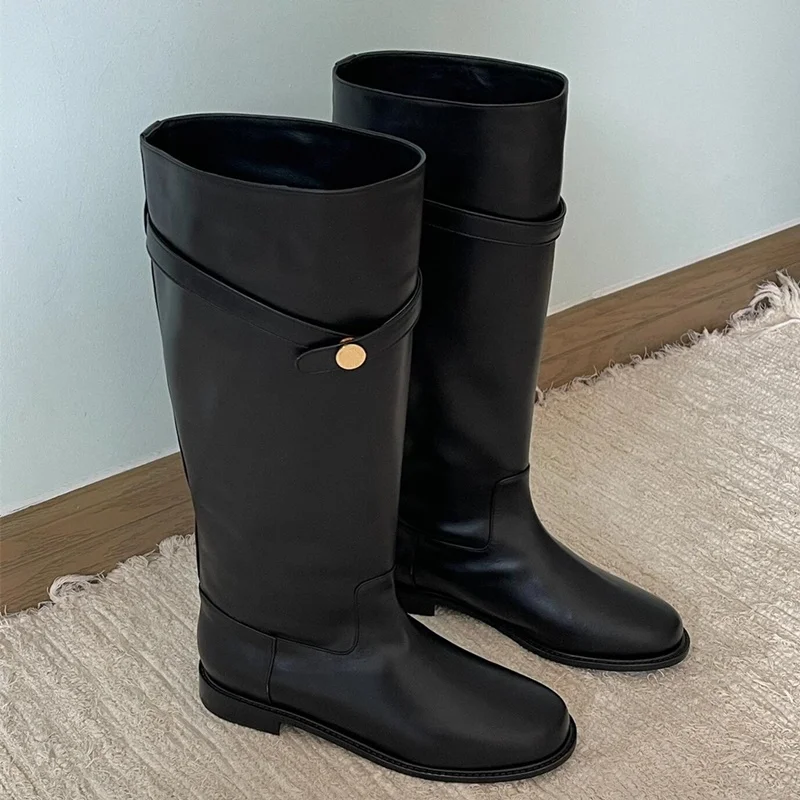 

Metal Round Button Shouchy Boots Sexy Round Toe Sewing Flat With New Arrivals Fashion Women Modern Boots