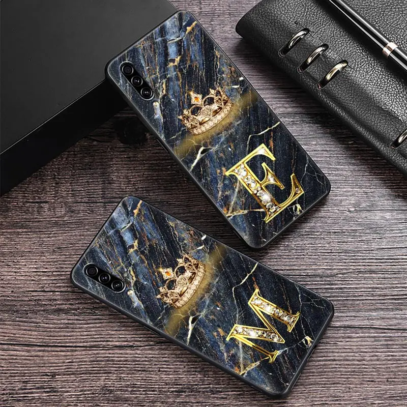 Initial Letter E M I J L Case For Samsung Galaxy A30 A30S A50 S A20E A20 A40 A70 A10E Note 9 10 20 Ultra Back Cover Marble Crown