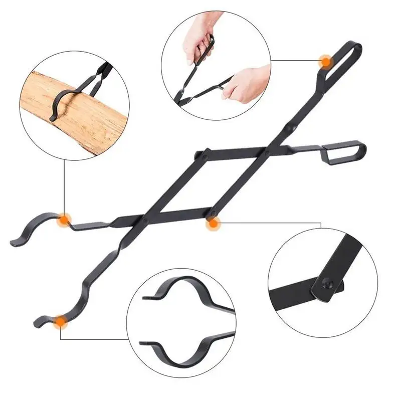 Firewood Tongs Firepit Grabber Anti Rust Folding Stainless Steel Indoor Outdoor Log Grabber Fireplace Campfire Tong Kitchen Tool