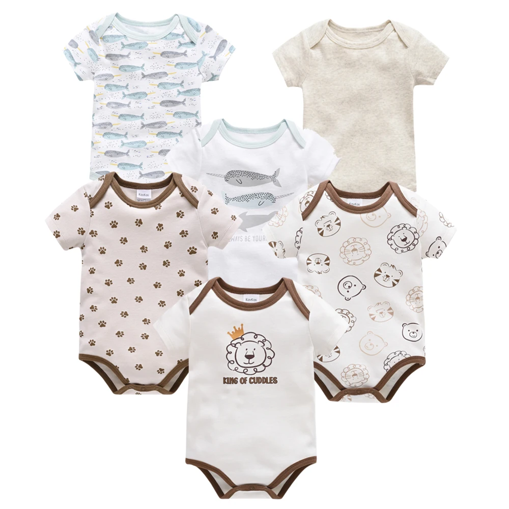 2025 3 6 Pcs/lot Baby Boy Clothes Cool Lion Print Newborn Cotton Bodysuit 0-3 Months Girls Outwear Infant Costume