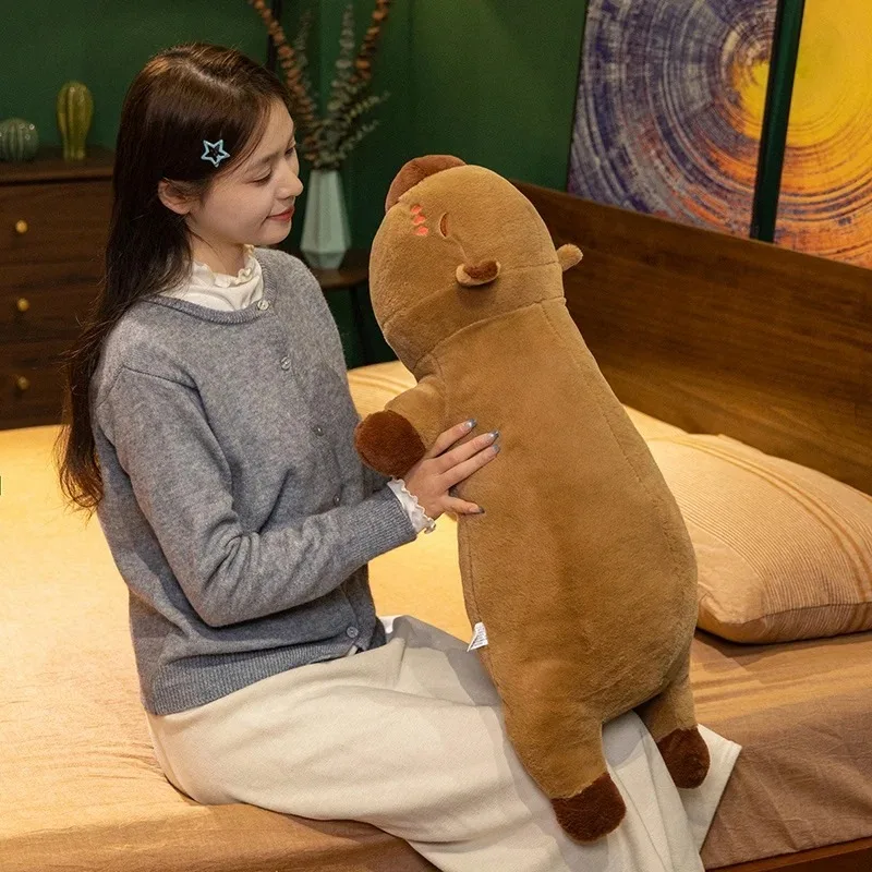 Kawaii كابيبارا ألعاب من نسيج مخملي محشوة كابيبارا رقيق دمية طويلة النوم مخدة ناعمة وسادة أريكة قيلولة النوم لعب للمدرسة عيد الميلاد