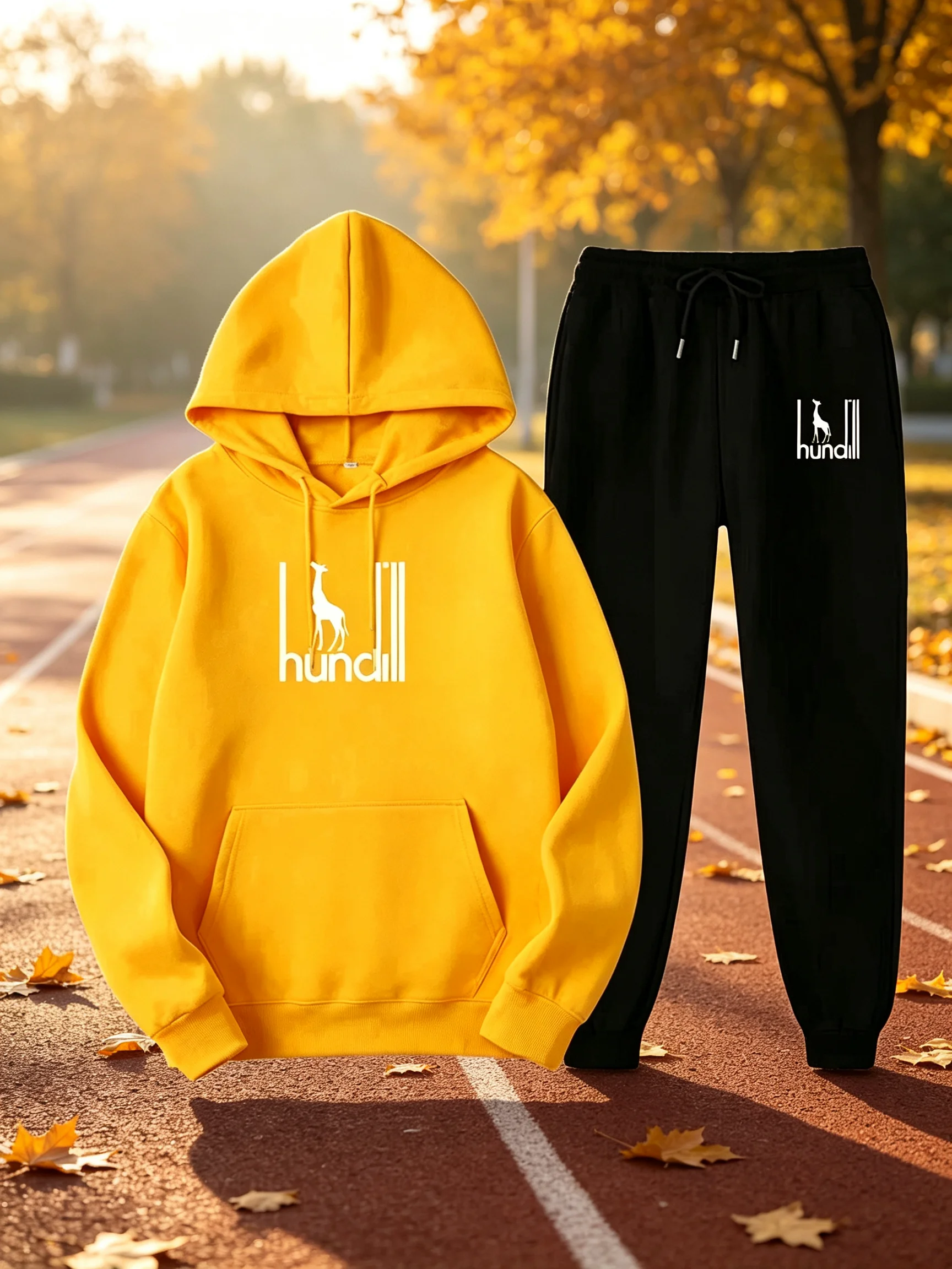 2026 New Men's Hoodie Tracksuit, Korean Style Loose Trendy Printed Hoodie + Sweatpants, Warm Couple Matching Outfit 2‑Piece Set view 5