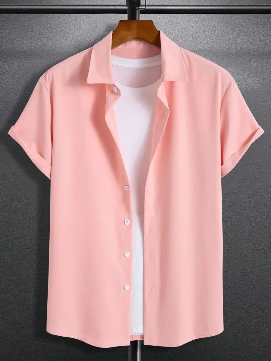 

New Men's Slim Fit Short Sleeve Shirt Summer Thin Section Neck PU Leather Fleece Lined Versatile Chinese Brand CleanFit