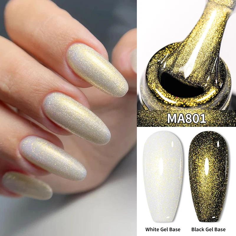 7ml 2 IN 1 Gold Silver Glitter Top Coat Gel Nail Polish Semi Permanent Soak Off UV Gel Varnish Can Be Applied On Any Color Base