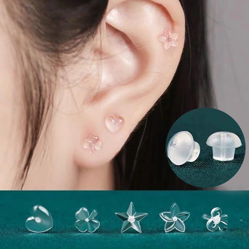 1Pair Invisible Resin Clear Ear Pins Resin Stud Earrings Heart Star Prevent Allergy Cartilage Helix Earring Piercing Jewelry