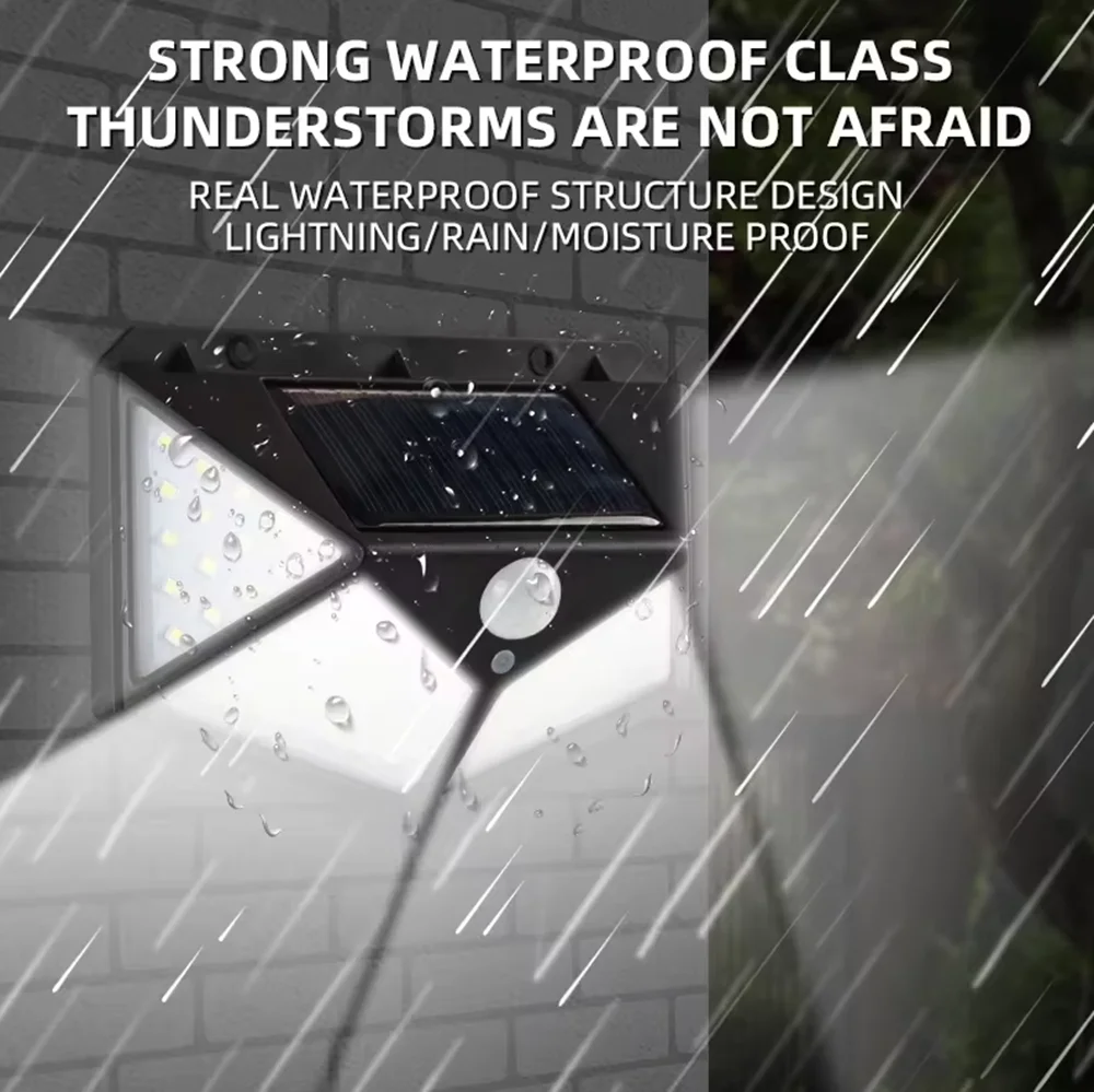 

100 светодиодов на солнечной батарее, уличный декоративный светильник, датчик движения, водонепроницаемый материал, настенный светильник, стиль освещает садовые перила, павильон