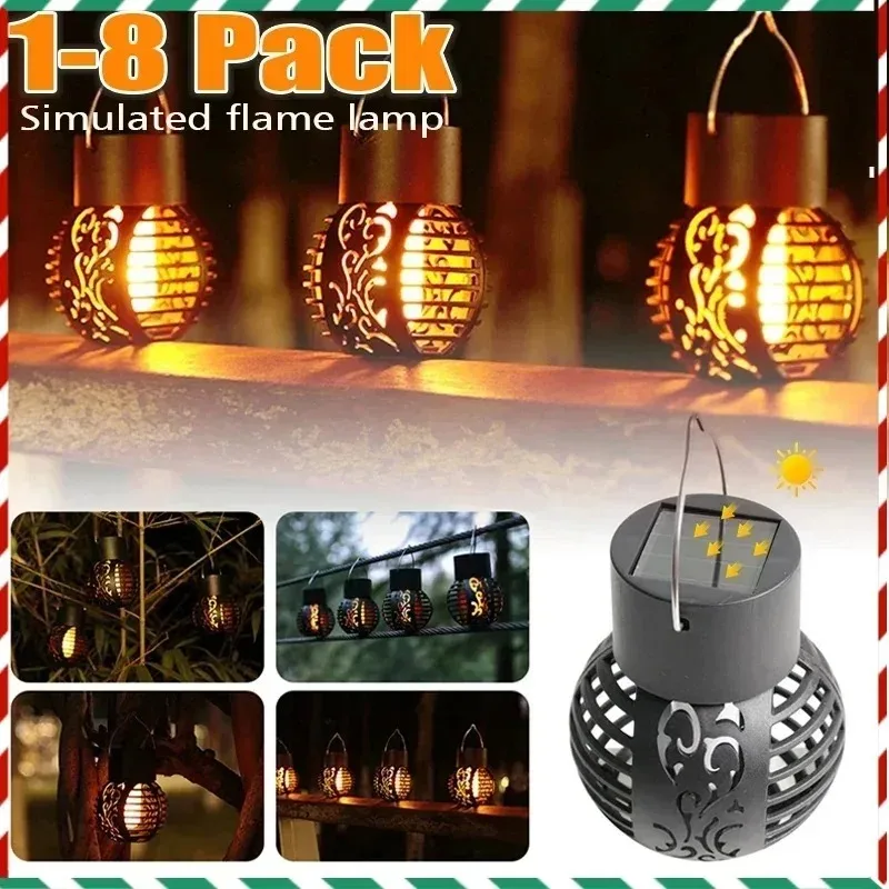 

8 Pack LED Outdoor Solar Light Garden Decoration Flame Effect Hanging Lantern Waterproof LED Lamp for Patio Garden Yard