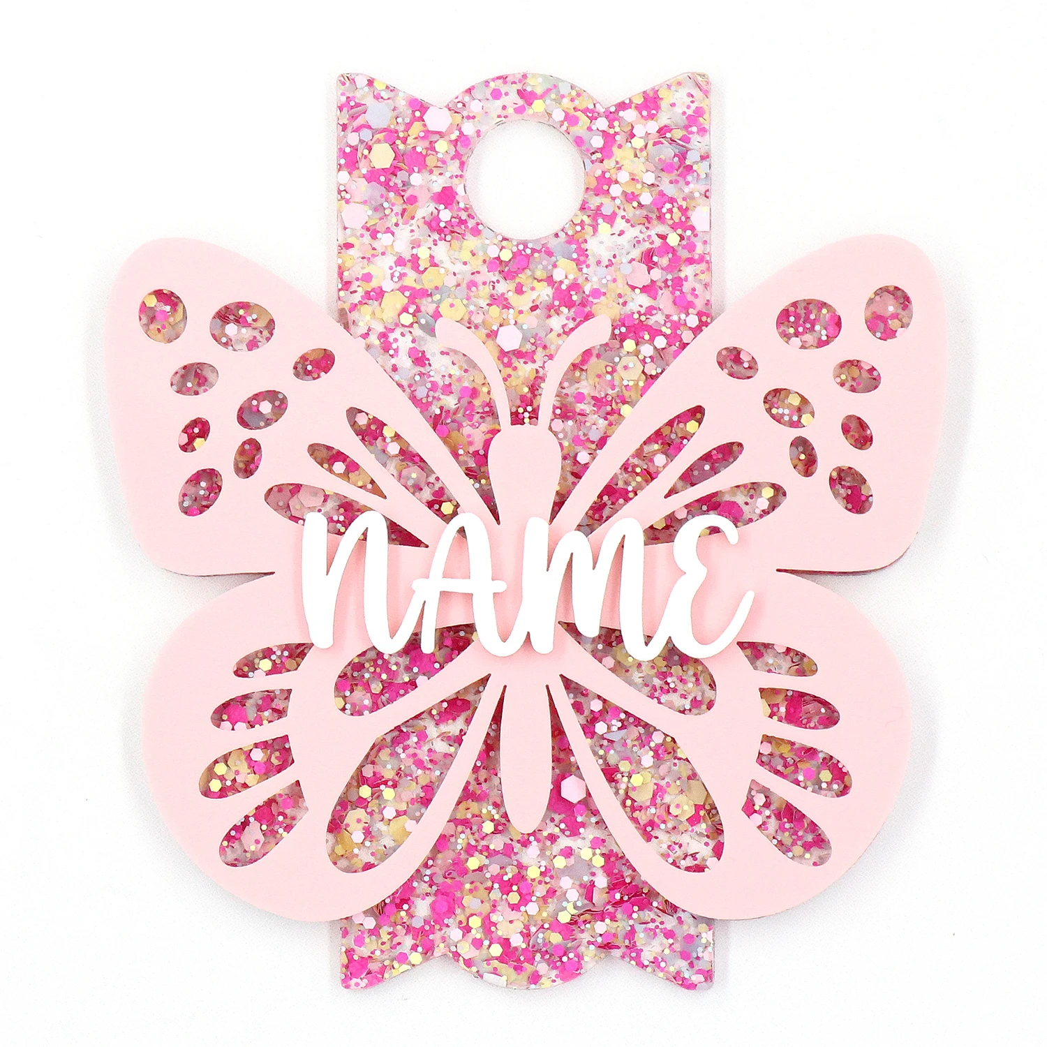 Plaque signalétique papillon personnalisée, dessus de gobelet Stanley en acrylique, dessus de couvercle à paillettes, étiquette d'accessoires de tasse, nom personnalisé, 40oz