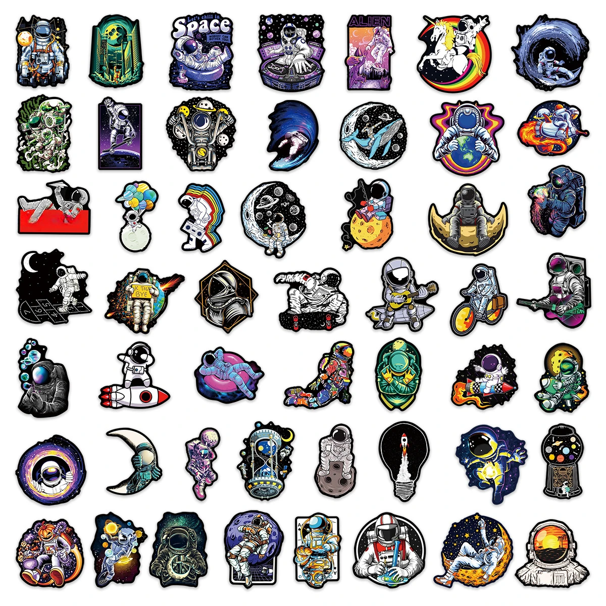 10/25/50pcs Cool Outerspace Astronaut Graffiti Stickers for DIY Scrapbooking Suitcase Phone Laptop Skateboard Helmet