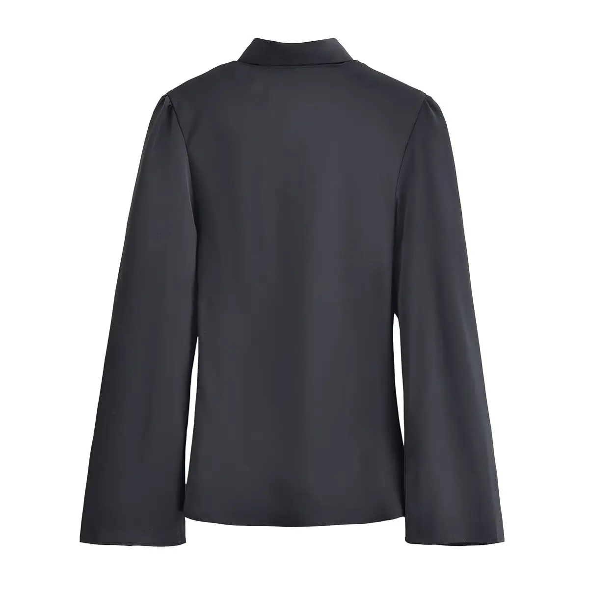 Europeu e americano 2025 inverno novo design francês feminino fino decote em v manga comprida camisa cachecol de cetim de seda