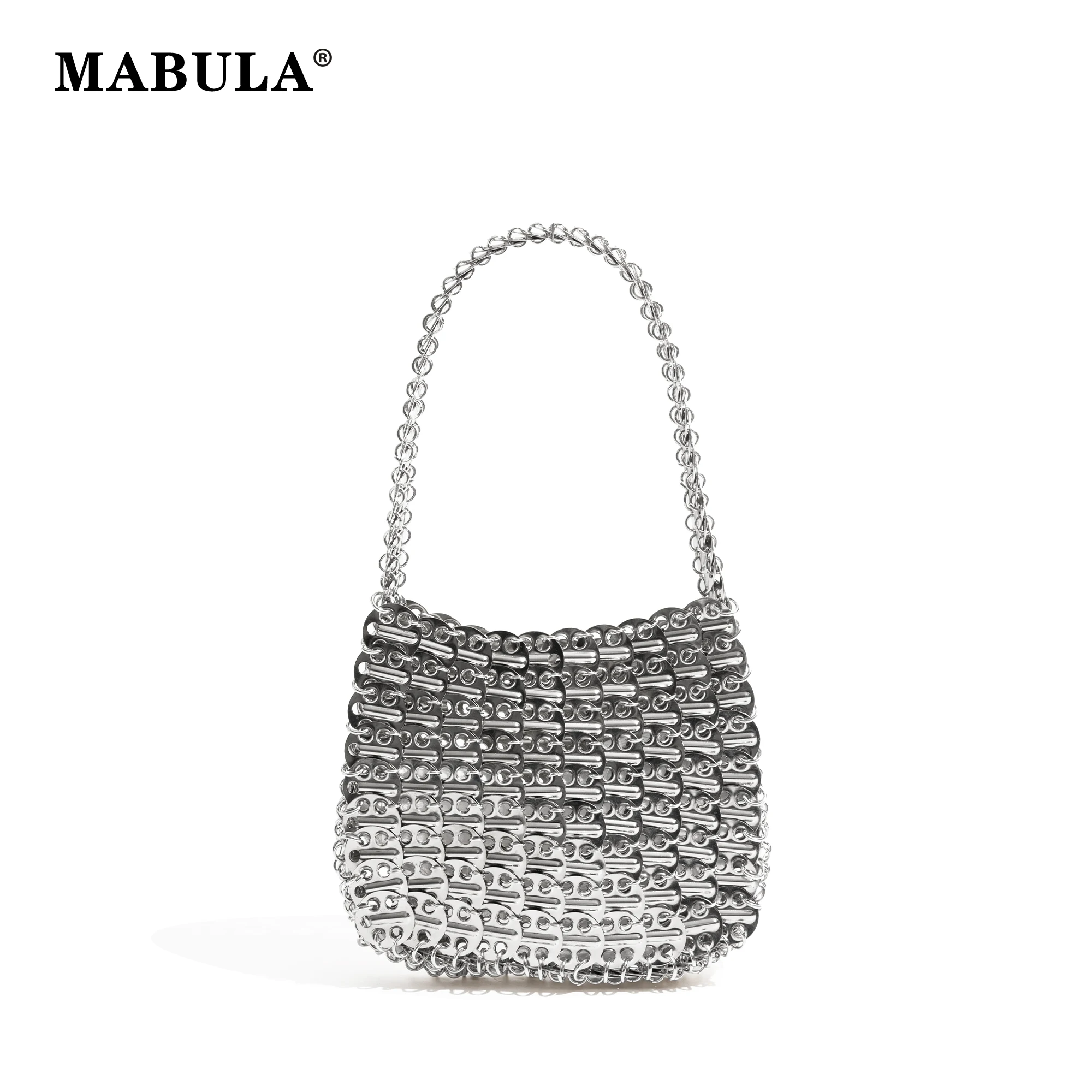 MABULA Ladies Metallic Glitter Woven Hobos Bag Handmade Weave Handmade Handbag borsa Vintage in argento massiccio Flash Party Satchel