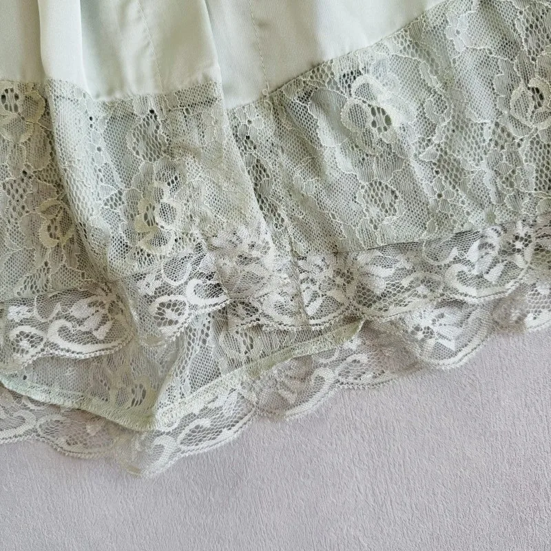 green robe sexy Lace patchwork nightgown elegant bride wedding dress set soft ice silk homewear loungewear intimate lingerie view 5