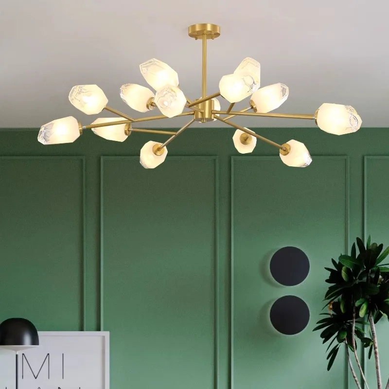 

Full brass flower branch glass modern chandelier,lustre dining room, living room ceiling home lighting decorative ceiling lights