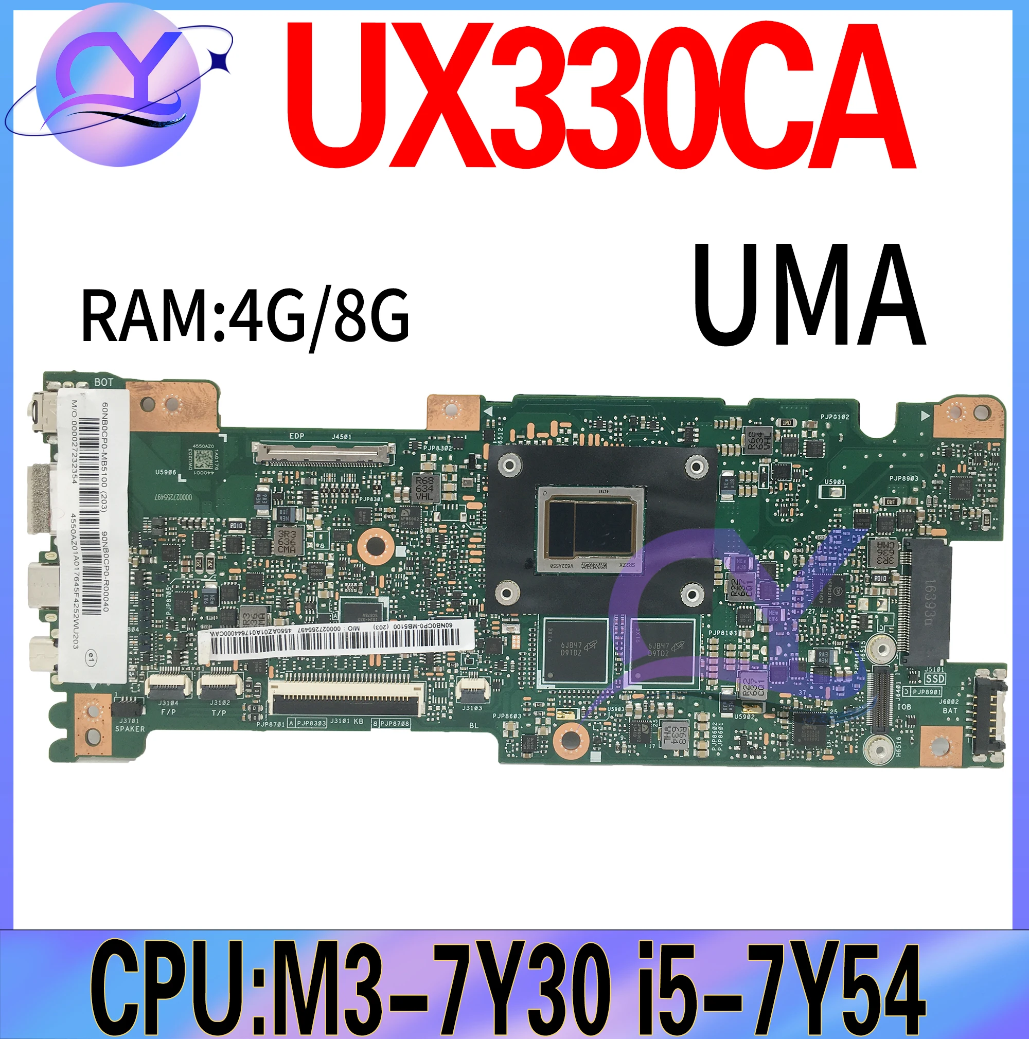 Ux330ca laptop motherboard für asus u330c ux330 ux330c ux330cak mit M3-7Y30 I5-7Y40 ram 8gb/4gb uma 100% arbeiten