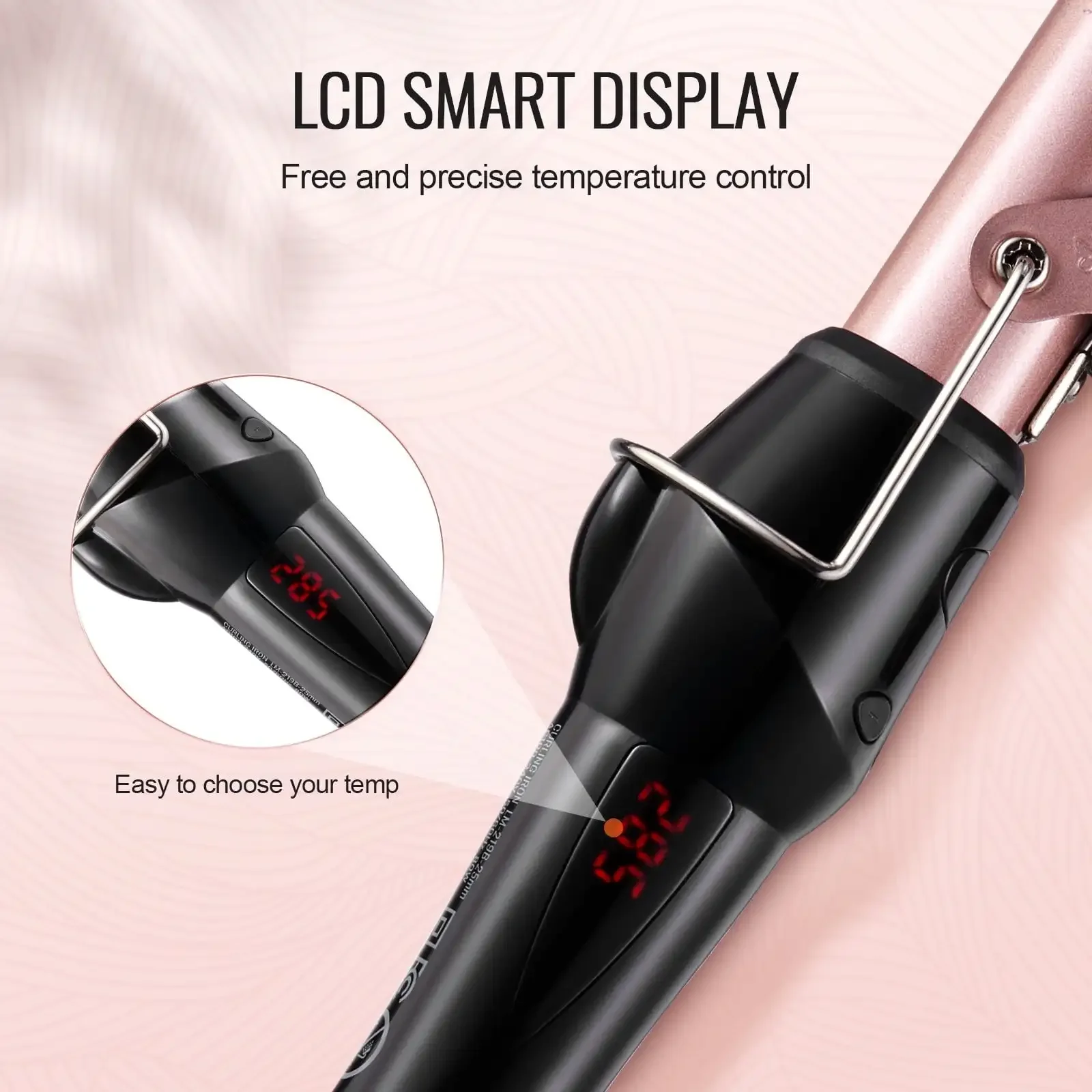 1-Inch Curling Iron Ceramic Hair Curling Wand for All Hair Types Rose Gold