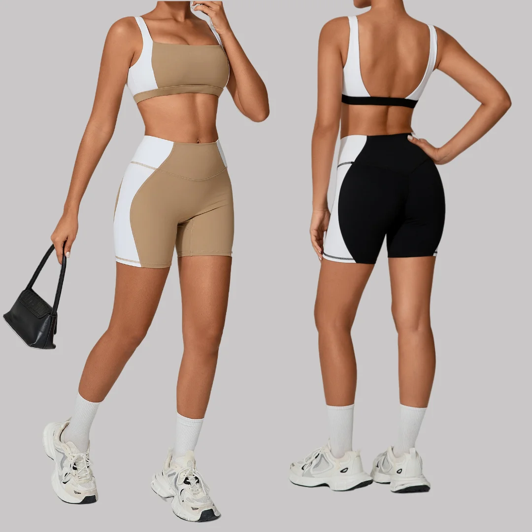 

Комплект шорт для йоги, спортивный фитнес-персиковый бедра, тонкий быстросохнущий спортивный бюстгальтер с открытой спиной, костюмы из 2 предметов, одежда для тренировок, спортивный костюм для женщин